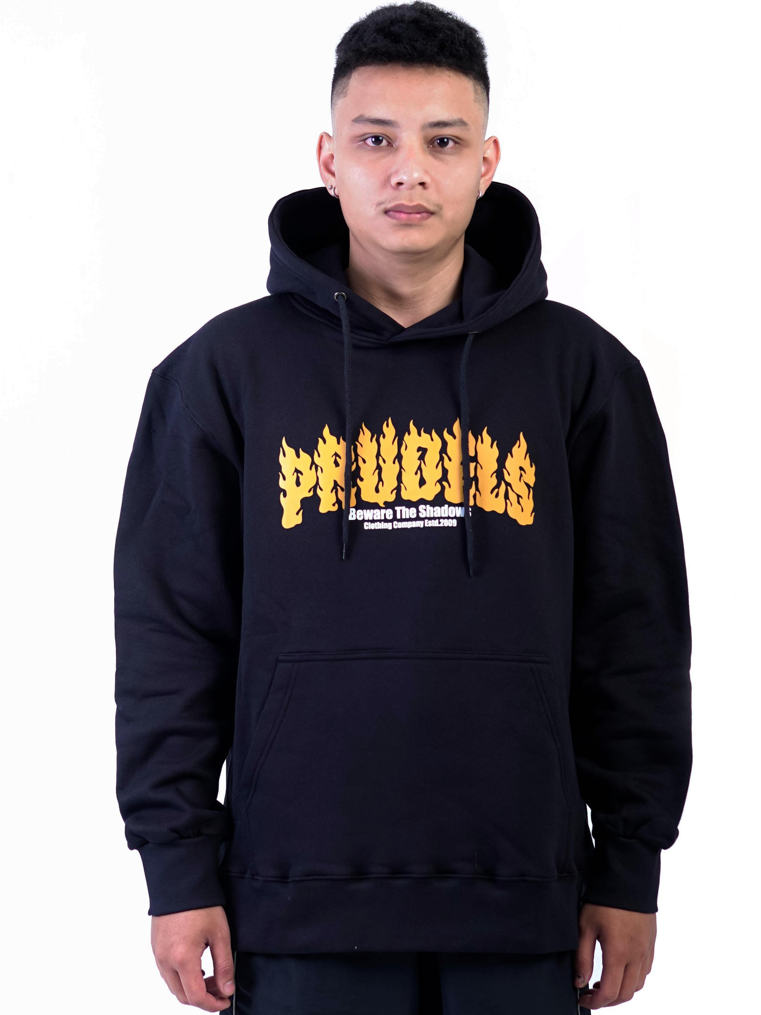 PRUDELS — Hoodie Streetwear — Artikel Fireflame Black — High-Density Screen Printing — Fleece Cotton 330 Gsm Heavyweight foto 3