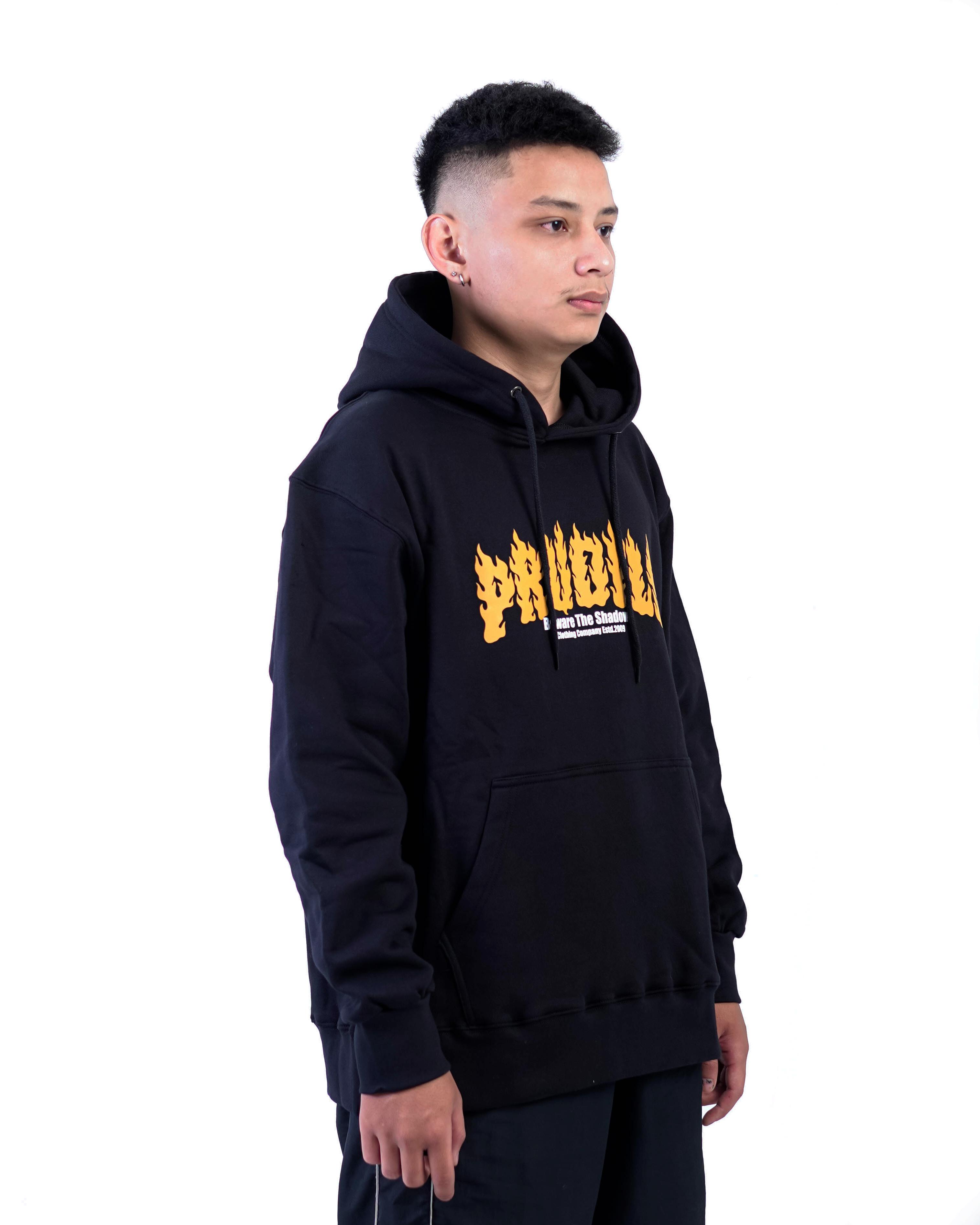 PRUDELS — Hoodie Streetwear — Artikel Fireflame Black — High-Density Screen Printing — Fleece Cotton 330 Gsm Heavyweight foto 4