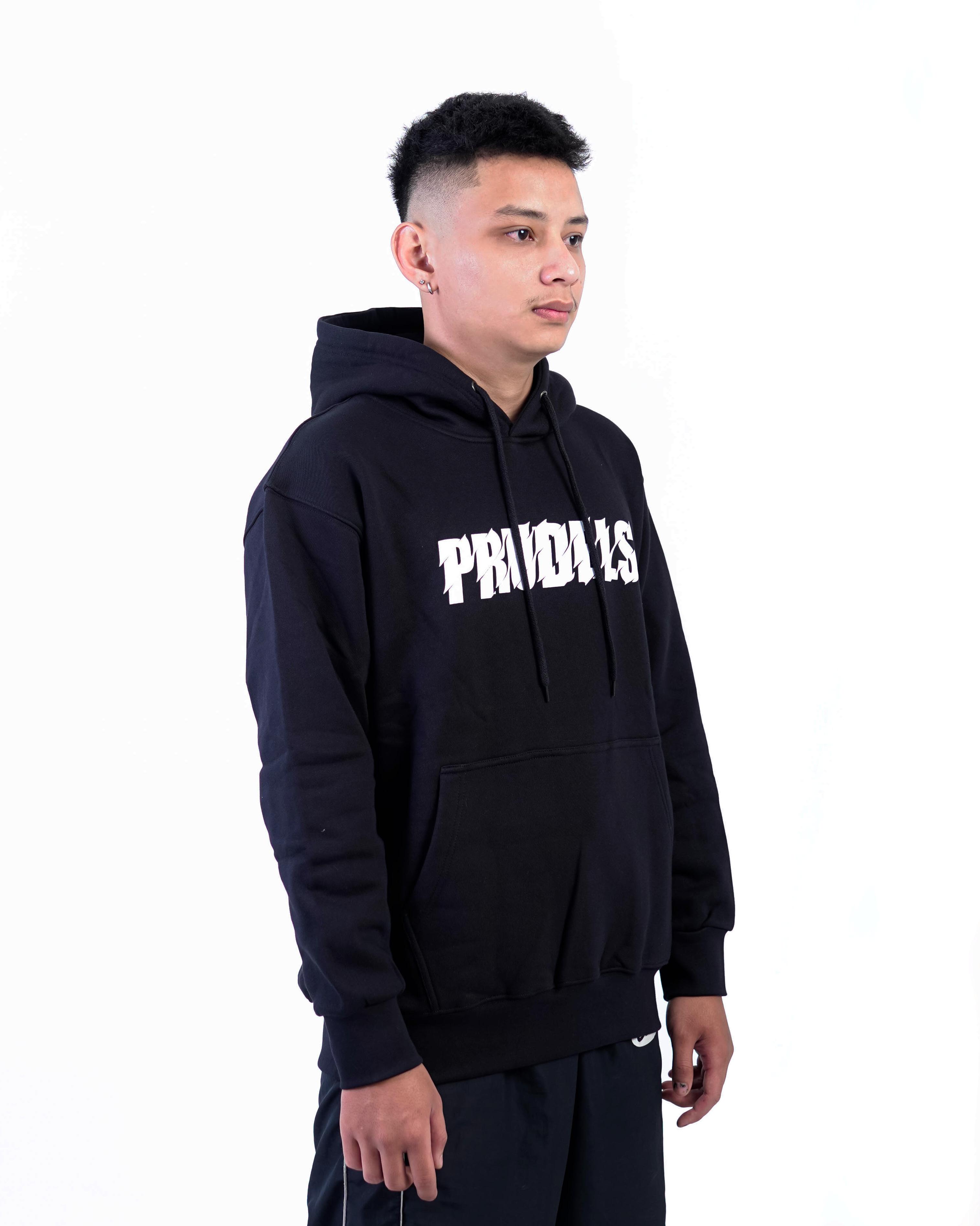 PRUDELS — Hoodie Streetwear — Artikel Sliced Black — Sliced Logo High Density — Fleece Cotton 330 Gsm Heavyweight Premium foto 4