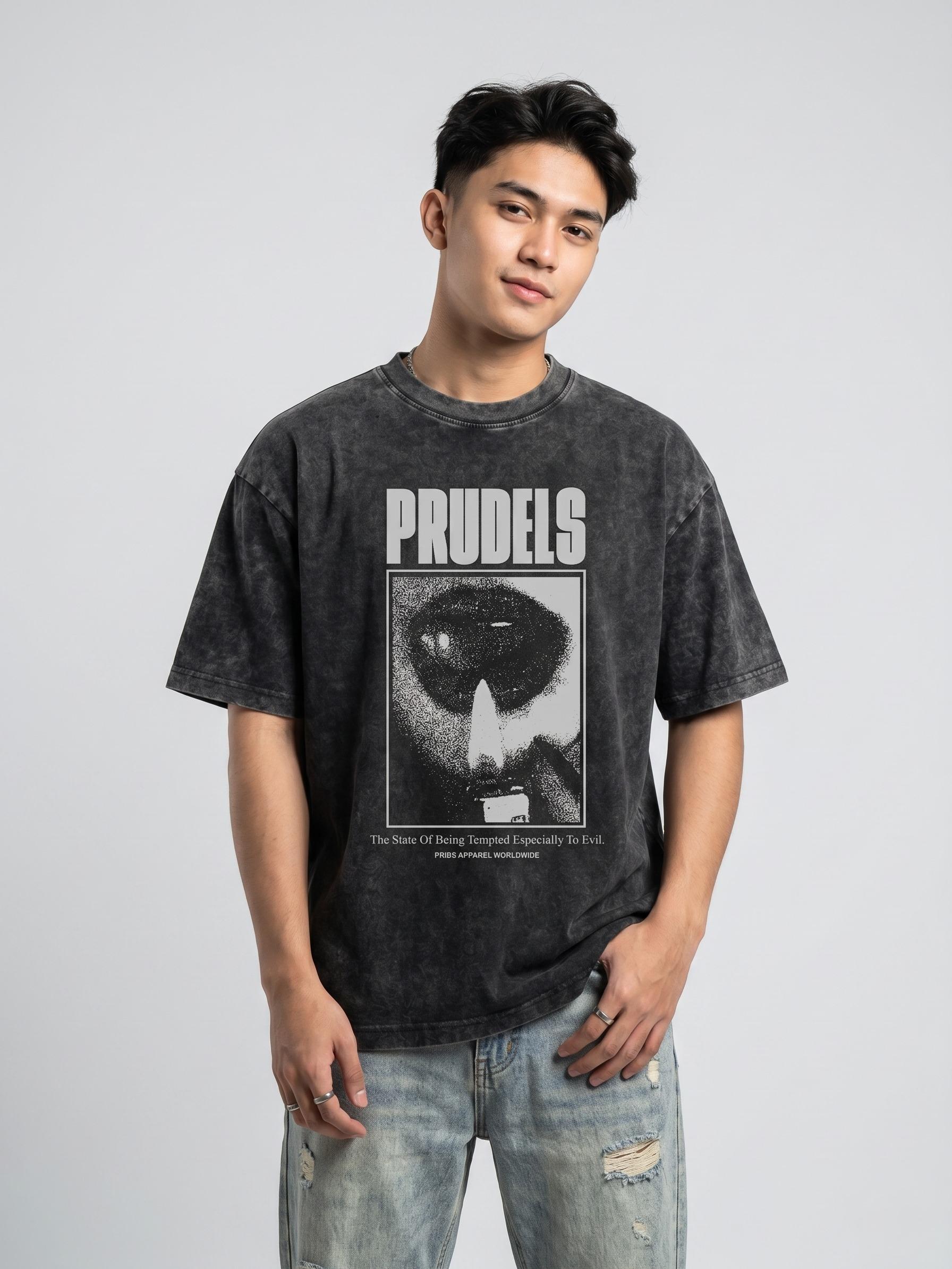 PRUDELS Kaos Oversize Boxy Burn T Shirt Acid Wash Full Cotton 20s Tebal Sejuk