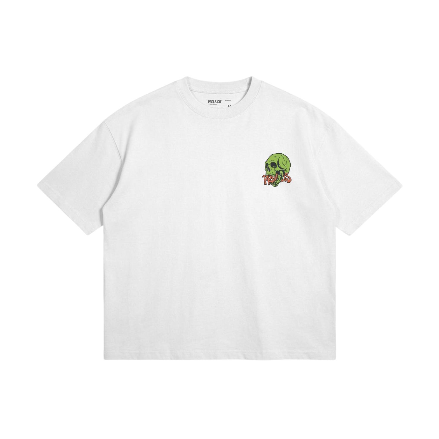 Prudels Kaos Oversize Boxy Putih Unisex - Premium Streetwear Distro - Artikel Green Skull - T-Shirt Full Cotton 16s Tebal Nyaman foto 2