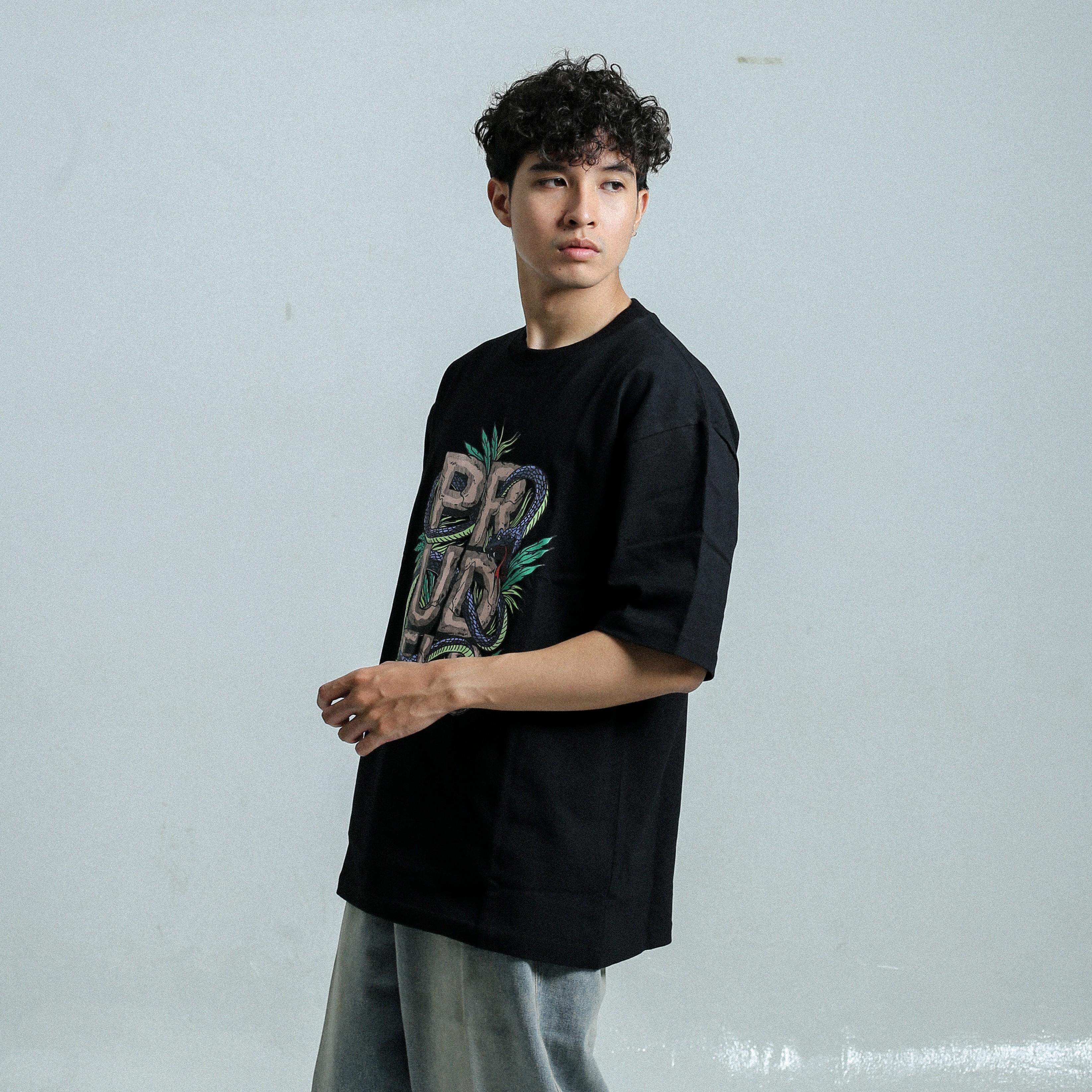 PRUDELS Kaos Oversize Hitam Unisex - Premium Distro Streetwear - Artikel Snake Full Cotton 16s Tebal & Sejuk foto 6