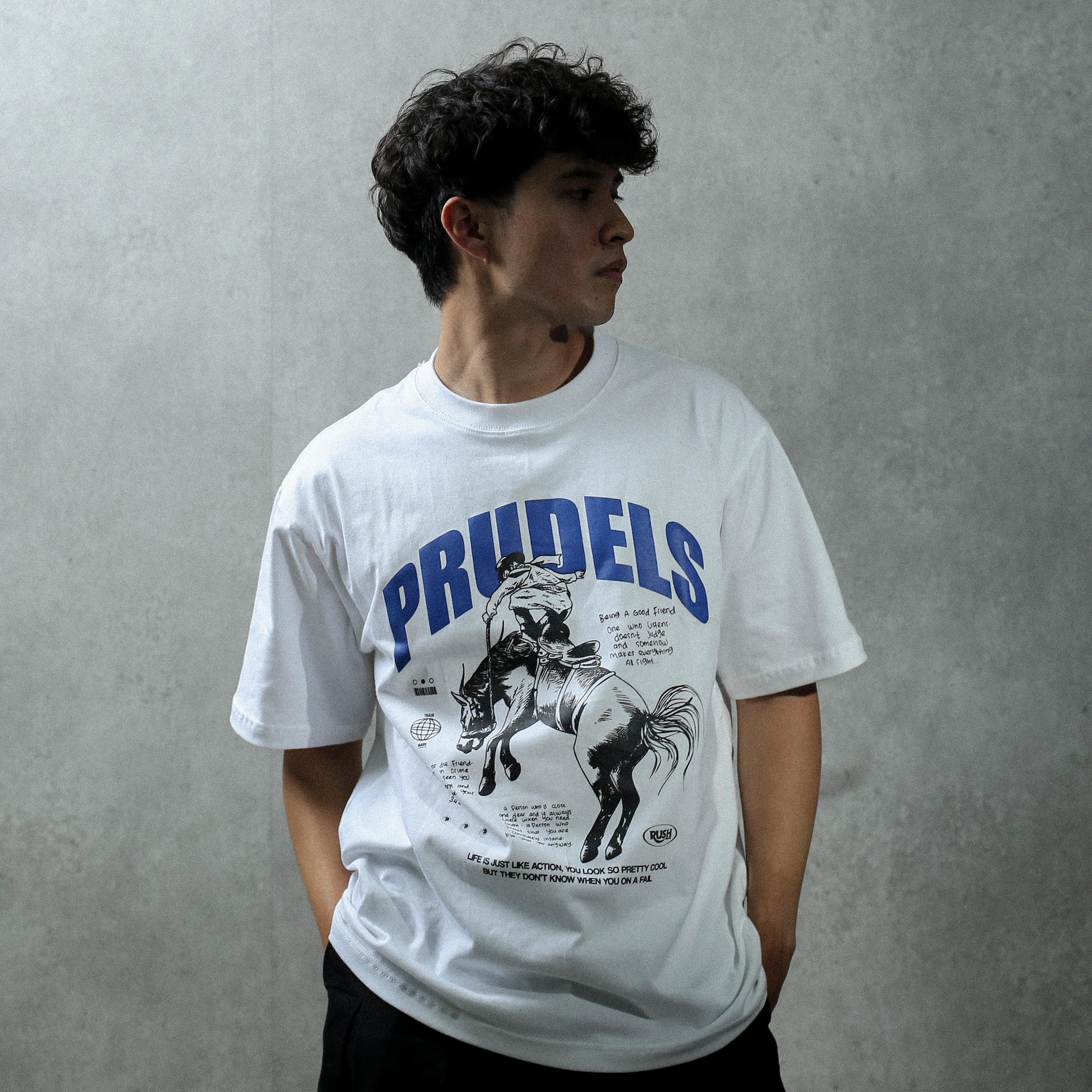 Prudels Kaos Oversize Putih Unisex - Premium Distro Streetwear - Artikel Horse - Full Cotton 16s Tebal & Eksklusif foto 7
