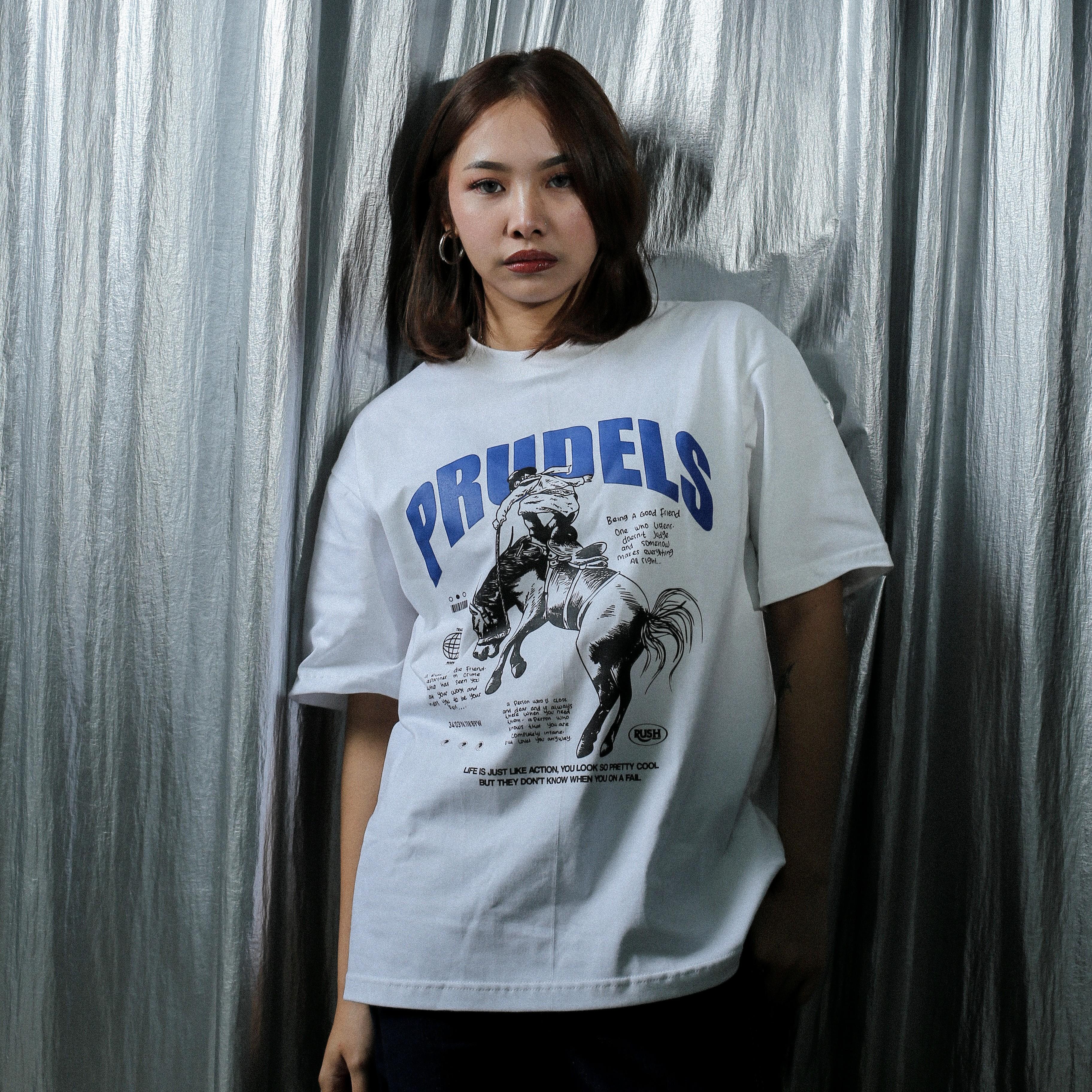 Prudels Kaos Oversize Putih Unisex - Premium Distro Streetwear - Artikel Horse - Full Cotton 16s Tebal & Eksklusif foto 8