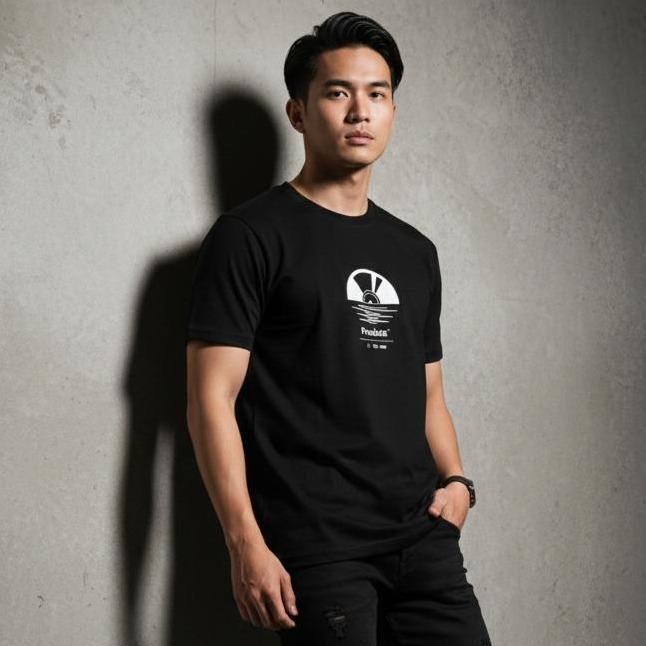 PRUDELS Kaos Pria Hitam Minimalis Reguler - Artikel Vinyl - T-shirt Cowok Premium Cotton 24s Bahan Nyaman foto 4